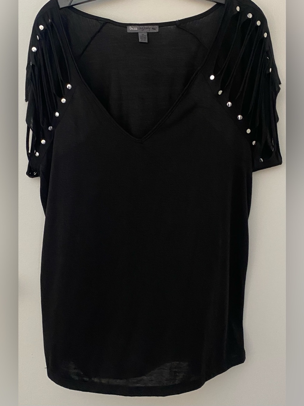 NEW MISS MAJESTY V-NECK TOP WITH GROMMET STUDS AND CUT DESIGN DETAIL